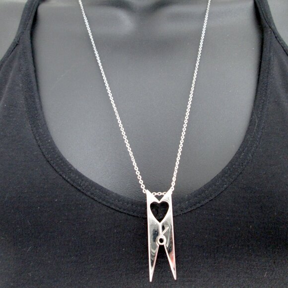 ZOPPINI Stainless Steel Pendant Necklace Heart Cutout Clothespin - Picture 5 of 16